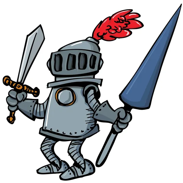 Cavaleiro dos desenhos animados em armadura com uma lança — Vetor de Stock
