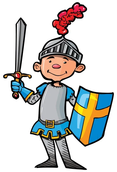 Cartoon knight in armour with a sword — Stock Vector