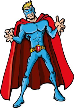 Cartoon superhero with a red cape clipart