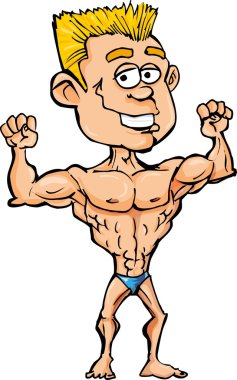 Cartoon bodybuilder flexing his muscles clipart