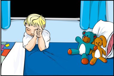 Cartoon boy saying prayers clipart