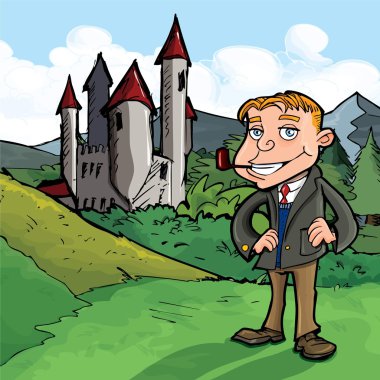 Cartoon of well to do man with a pipe clipart