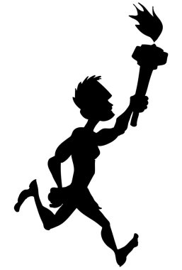 Silhouette Olympic athlete running with flame clipart