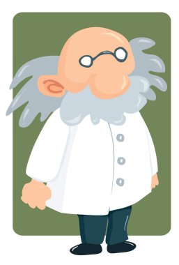 Cartoon professor in lab coat and bushy mustache clipart