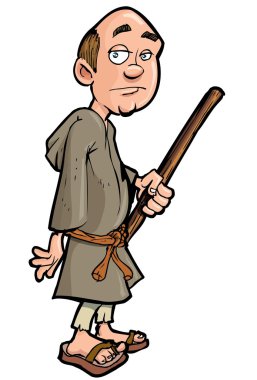 Cartoon monk with a walking stick clipart