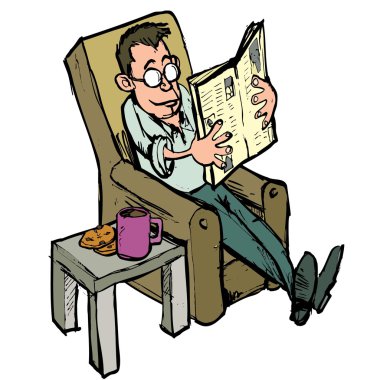 bir şezlong bir gazete okuyor çizgi film