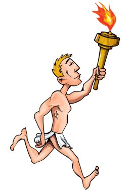 Cartoon olympic athlete running with olympic flame clipart