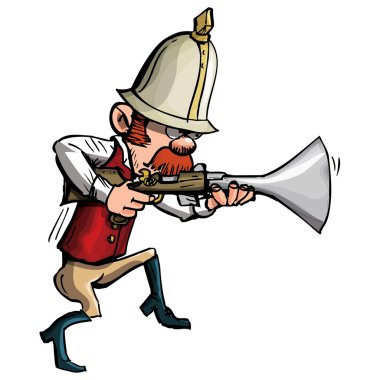 Cartoon hunter with a blunderbuss stalking clipart