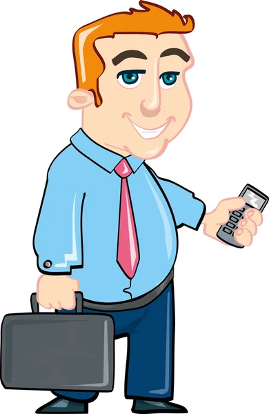 Мультфильм бизнесмен с мобильным телефоном — стоковый вектор