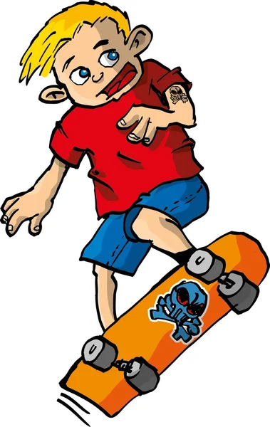 Karikatur eines Jungen auf einem Skateboard — Stockvektor