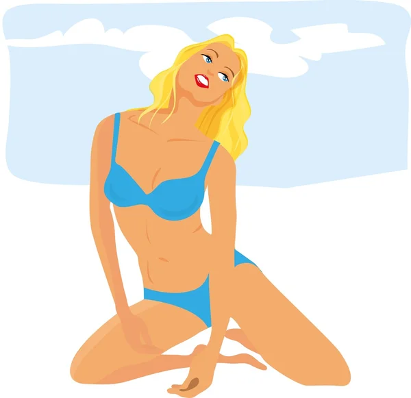 Mulher estilizada em biquíni na praia — Vetor de Stock