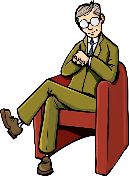 Karikaturenpsychiater sitzt auf seinem Stuhl — Stockvektor
