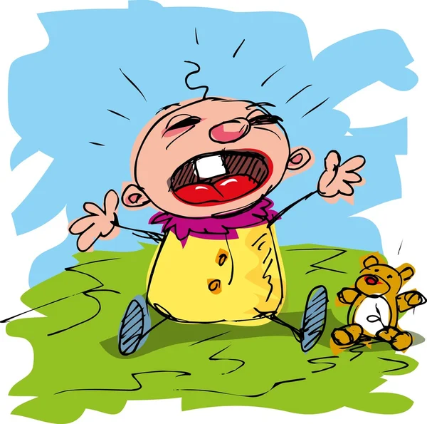 Bebê dos desenhos animados com um dente chorando — Vetor de Stock