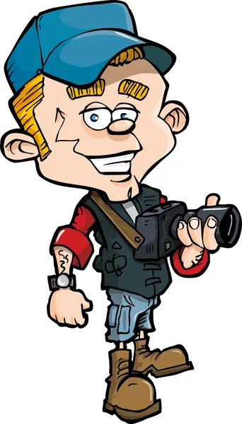 Cartoon photo journalist with a camera — Stock Vector
