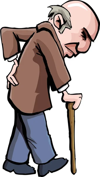 Caricature de vieil homme avec un bâton de marche — Image vectorielle
