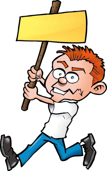 空白の抗議ボードを持つ漫画男 — ストックベクタ