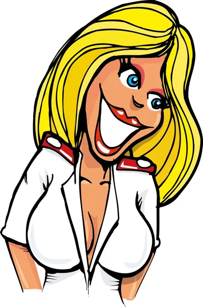 Enfermera de dibujos animados con gran sonrisa y pechos grandes — Vector de stock
