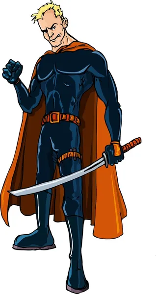 Cartoon-Ninja-Superheld mit Schwert — Stockvektor