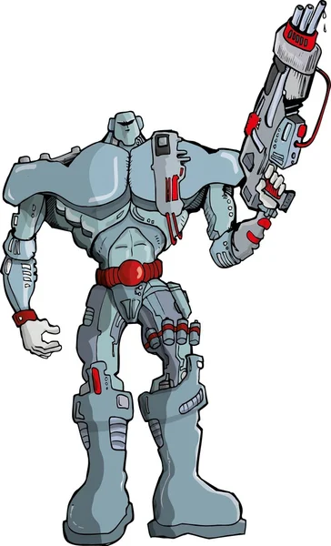 銃を持つ大きな漫画ロボット兵 — ストックベクタ