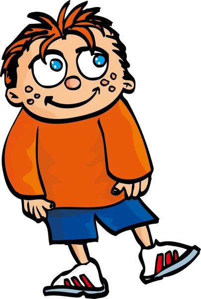 Desenhos animados menino sorridente com cabelo vermelho e sardas — Vetor de Stock