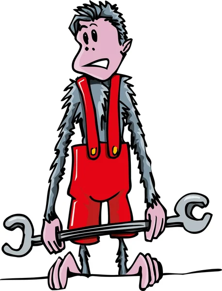 Mono de dibujos animados con una llave inglesa — Vector de stock