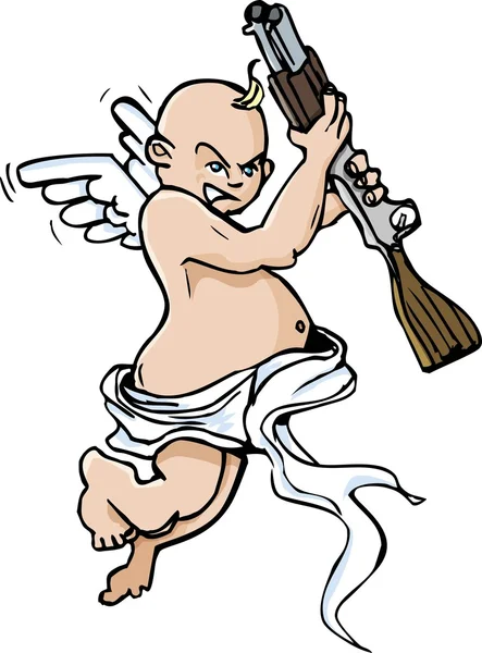 散弾銃で小さな天使の漫画 — ストックベクタ