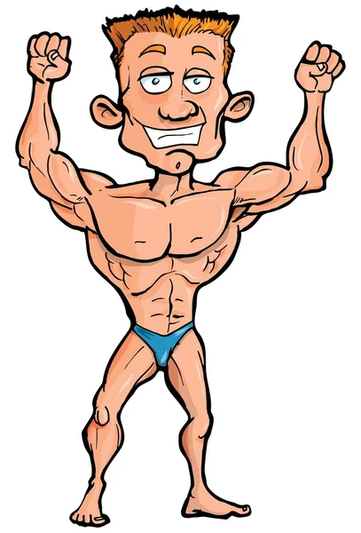 Construtor de corpo dos desenhos animados flexionando seus músculos — Vetor de Stock