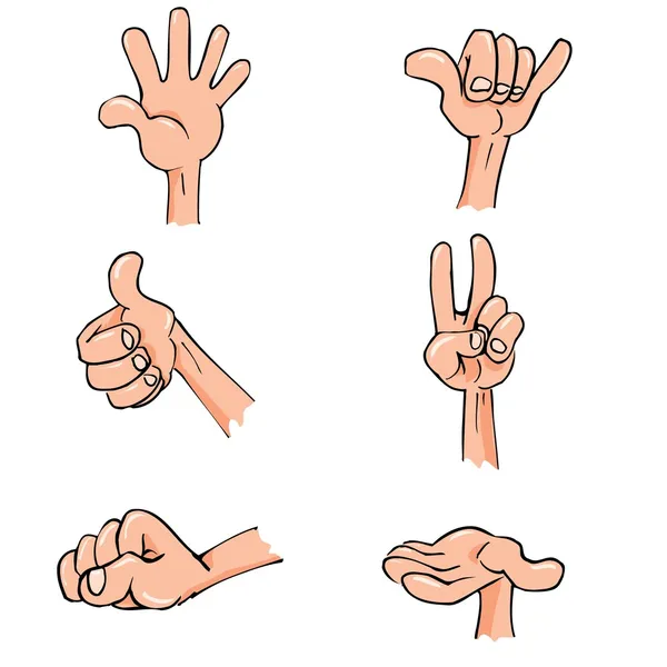 Set di mani dei cartoni animati in pose quotidiane — Vettoriale Stock