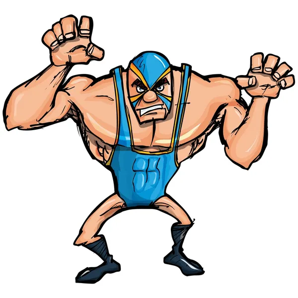 Luchador de dibujos animados enojado con una máscara — Vector de stock
