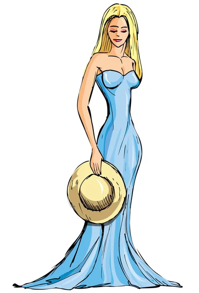 Ilustración de mujer hermosa con sombrero — Vector de stock