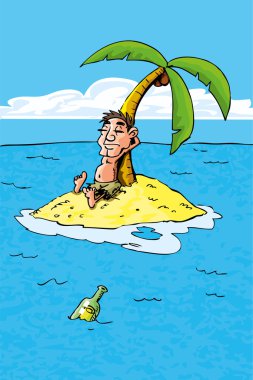 Cartoon of castaway on a desert island clipart