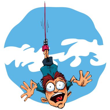 Cartoon bungee jumper falling in fear clipart