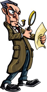 Sherlock Holmes cartoon with magnifying glass clipart