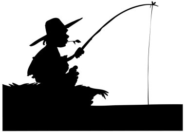 Silhouette of boy fishing clipart