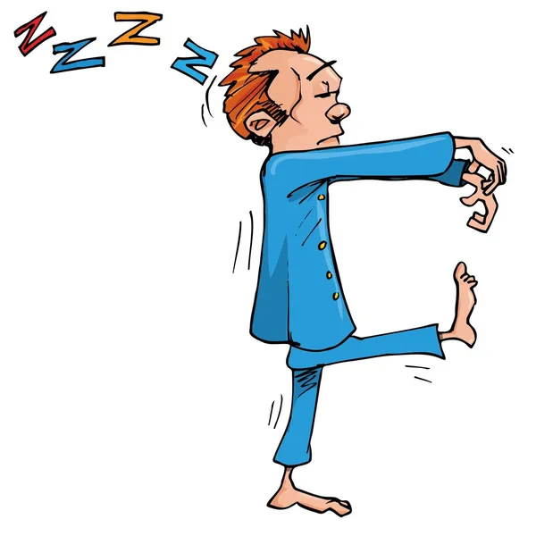 Cartoon slaapwandelaarster met handen gehouden aan de voorkant — Stockvector