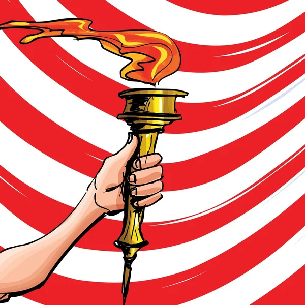 Cartoon of a olympic torch held high - Stok Vektor