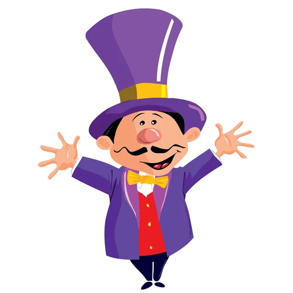 Desenhos animados Circus Ringmastercom um chapéu superior —  Vetores de Stock