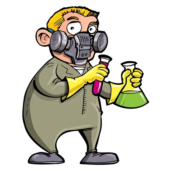 Cartoon Cientista experimentando com produtos químicos — Vetor de Stock