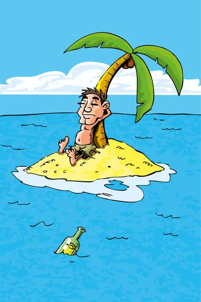 Cartoon of castaway on a desert island — Stock Vector