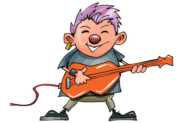 Cute cartoon punk rocker met gitaar — Stockvector