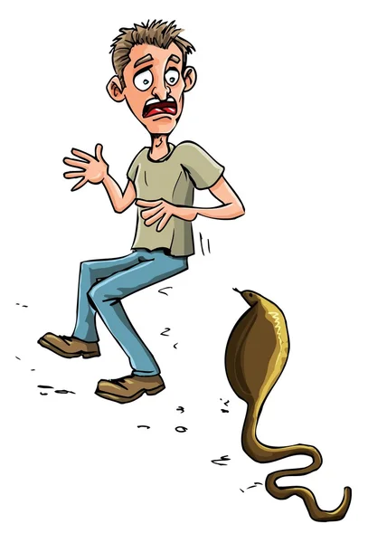 Cartoon man threatened by cobra — Stock Vector