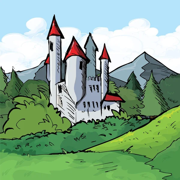 Ilustrace hradu v lese — Stockový vektor
