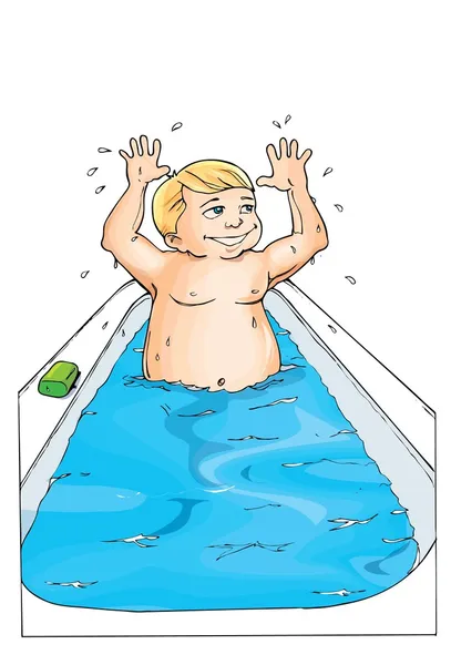 Cartone animato di bambino nella vasca da bagno — Vettoriale Stock