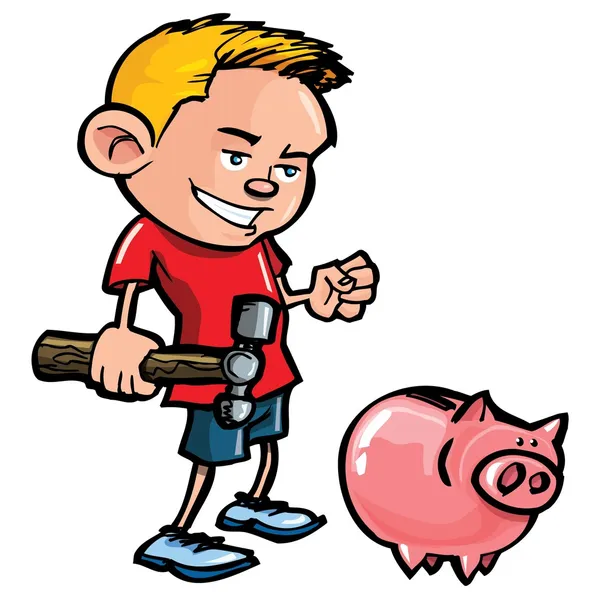 Cartoon Junge mit einem Sparschwein — Stockvektor