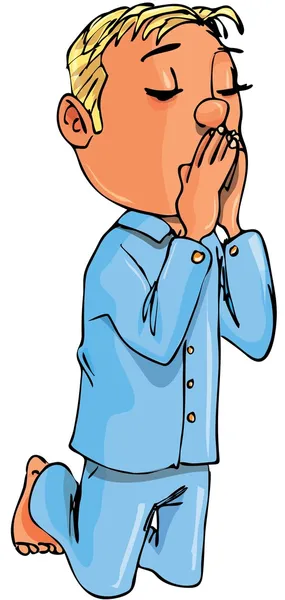 Caricature garçon agenouillé dans la prière — Image vectorielle