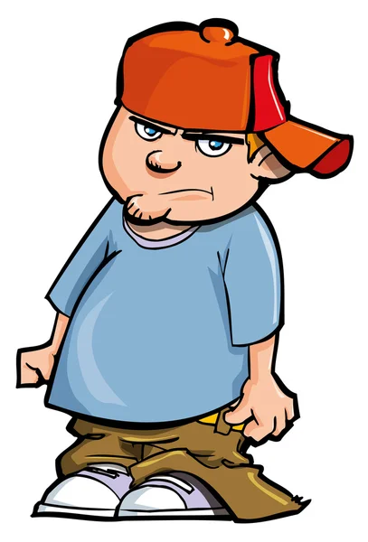 Γελοιογραφία του αγοριού με φαρδύ παντελόνι και καπέλο του μπέιζμπολ — Διανυσματικό Αρχείο