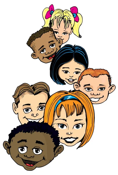 Caricature d'enfants souriants têtes — Image vectorielle