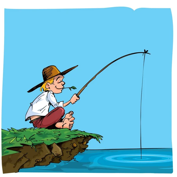Cartoon van een jongen vissen — Stockvector