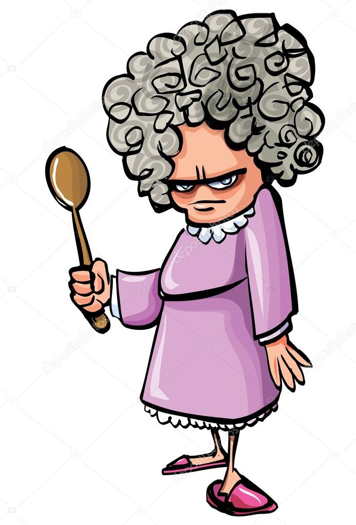 Cartoon Angry old woman with a wooden spoon Stock Vector Image by  ©antonbrand #7927266