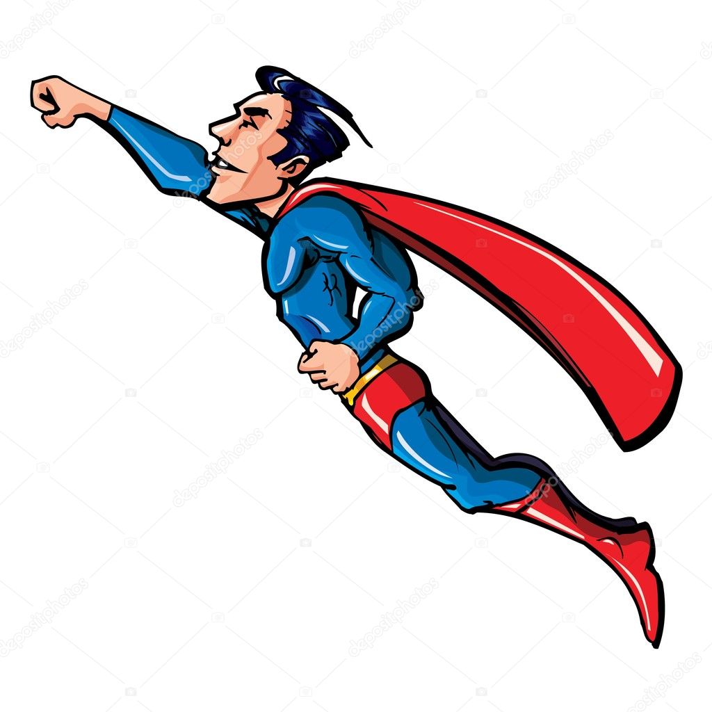 Flying superhero cartoon | Cartoon flying superhero illustration